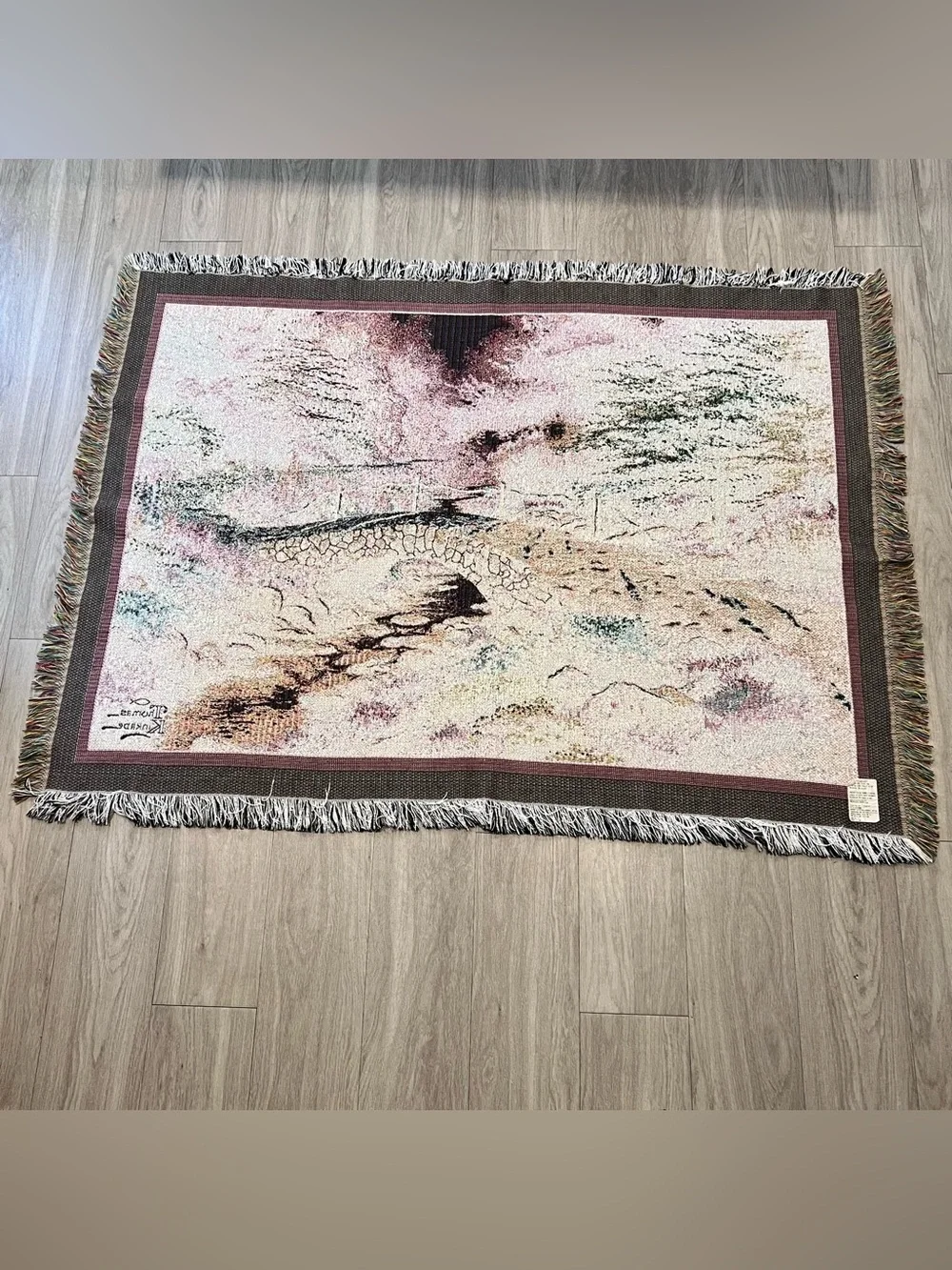 Thomas Kinkade Woven Tapestry Throw Blanket Made USA Stonebridge Creek